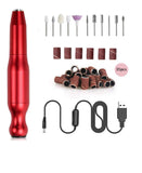 Portable Electric Nail Drill Set,Upgraded Professional Nail File With 6 Pieces Changeable Drills And Sand Bands Tool,USB Speed switch,Machine Electric Nail File for Home Salon Use（Red）