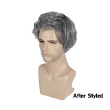 BERON Men’s Short Straight Gray Wig Silver Grey Cosplay Costume Ash Gray Wig Full Synthetic Rose Net Wig with Wig Cap Included