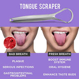 Tongue Scraper (2 Pack), Reduce Bad Breath (Medical Grade), Stainless Steel Tongue