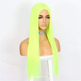 Sapphirewigs Straight Wigs Middle Part Silk Straight Hair Glueless Wigs for Black Women Synthetic Long Heat Resistant Fiber Neon Green Hair Wig Daily and Cosplay Wear