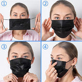 Face Mask Black, Disposable Face Masks, 3 Layer Design Protection Breathable