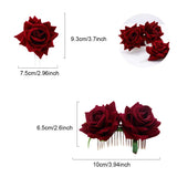 Yean Rose Flower Hair Comb Hair Pins Set Flamenco Dancer Headpiece for Women and Girls (Dark Red)