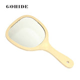 Gohide 1pcs European Style Handmade Wooden Handle Mirror Wood Frame Portable Mirror with Single Handle Bathroom Mirror Makeup Mirrors