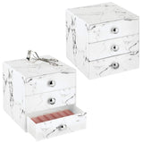 mDesign Plastic Makeup Organizer Storage Station Cube, 3 Drawers for Bathroom Vanity, Cabinet, Countertops - Holds Lip Gloss, Eyeshadow Palettes, Brushes, Blush, Mascara, 2 Pack - Marble