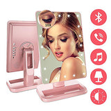 FENCHILIN Vanity Mirror with Lights Bluetooth Lighted Makeup Mirror Touch Screen Wireless Audio Speaker Dimmable Light Detachable 10X Magnification Rechargable Power (Rose Gold)