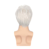 Men‘s White Wigs Short Layered Natural Cosplay Costume Synthetic Heat Resistant Replacement Wig with Wig Cap
