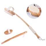 Back Bath Brush with Long Bamboo Handle, Lifetop Back Body Scrubber Exfoliates Dry Skin Shower Brush, Natural Bristle