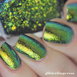 ILNP Open Fields - Grass Green, Yellow, Blue Ultra Chrome Color Shifting Flakie Nail Polish