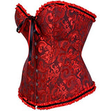 Women's Lacing Corset Top Satin Floral Boned Overbust Body Shaper