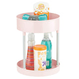mDesign Spinning Metal and Plastic Makeup Organizer Rotating Lazy Susan 2-Level Turntable Storage Bin - Carousel Organizer for Bathroom Vanity Countertops, Cabinets - Light Pink/Silver