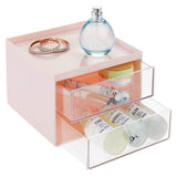 mDesign Plastic Makeup Organizer Storage Station Cube with 2 Drawers for Bathroom Vanity, Cabinet, Countertops - Holds Lip Gloss, Eyeshadow Palettes, Brushes, Blush, Mascara - Light Pink/Clear