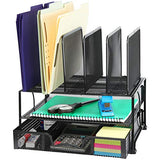 SimpleHouseware Mesh Desk Organizer with Sliding Drawer, Double Tray and 5 Upright