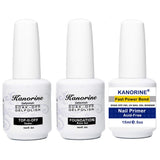 Kanorine UV/LED Nail Gel Polish 3 in 1 Set(Nail Primer+Base Coat +Top Coat) non-acid Natural Nail Primer/Acrylic Nails Primer gel bonder agent Bonder soak off no wipe GelPolish 15mlx3