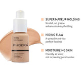 2 Colors Liquid Phoera Foundation Natural Flawless Full Coverage Foundation Makeup with Foundation Brush, Matte Oil Control Facial Blemish Concealer Color Changing Foundation for Women Girls(102&104)