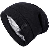 Satin Silk Hair Bonnet Cap Women Men Black Adjustable Lined Sleep Slap Beanie Night