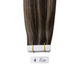 Hetto Tape in Hair Extensions 22Inch Darkest Brown #2 Highlighted #8 Light Brown 100% Real Human Hair Tape in Seamless Tape in Extensions Natural Hair 50Gram Per Package