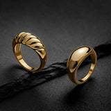 18k Gold Plated Croissant Braided Twisted Signet Chunky Dome Rings Stacking Band