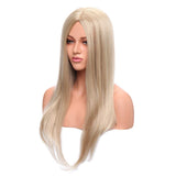 Straight Hair Wig Japanese Synthetic Hair 22 Inch Middle Part Wigs for Women Long Lolita Fancy Wig for Anime Cosplay #24/613 Blonde Mix