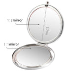 Luxurious Rhinestone Magnifying Compact Mirror 2X Magnification - 1X Mirror 2-sided,Handheld Magnified MakeUp Mirror for Purse, Pocket And Travel,Beauty Essentials (White, platinum-plated-base)