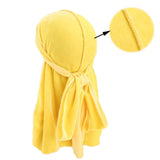 2pcs/Set Durags and Bonnets Elastic Long Tail Velvet Doo rag Turban Sleep Cap Solid Color for Men Women