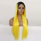13x3.5 Inch Lace Front Wigs Heat Resistant Fiber Long Straight– Soft & Smooth, Elastic Straps, Comfortable & Adjustable… (1b/yellow)
