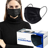 50 Pack Individually Wrapped Disposable Black Face Mask Cover for Adults, Single Use