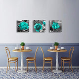 Turquoise Wall Decor for Bedroom 3 Piece Canvas Wall Art Teal Blue Rose Flowers Pictures