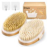 Dry Brush, 2 Pack Dry Brushing Body Brush with Soft and Stiff Natural Bristles