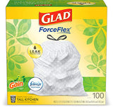 Glad ForceFlex Tall Kitchen Drawstring Trash Bags, 13 Gal, 100 Ct (Package May Vary)