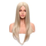 Straight Hair Wig Japanese Synthetic Hair 22 Inch Middle Part Wigs for Women Long Lolita Fancy Wig for Anime Cosplay #24/613 Blonde Mix