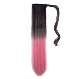 Ombre Straight Ponytail Curly Wavy Wrap Around Ponytail Hair Piece 22 Inch Magic Paste Tails Clip in Ponytail (bright pink)