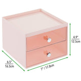 mDesign Plastic Makeup Organizer Storage Station Cube with 2 Drawers for Bathroom Vanity, Cabinet, Countertops - Holds Lip Gloss, Eyeshadow Palettes, Brushes, Blush, Mascara - Light Pink/Clear