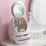 LED Mirror Makeup Organizer, Zinnor Makeup Mirror Organizer with Light LED Portable Adjustable Dressing Table Desktop Finishing Box Jewelry and Cosmetic Storage Display Case for Bathroom Dresser