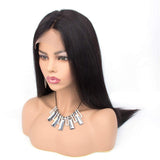 4x4 Lace Front Wigs Human Hair Unprocessed Brazilian Straight Virgin Human Hair Pre Plucked Hairline With Baby Hair for Women 150% Density with Natural Black Color 16 Inch.