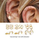 17 Pairs Gold Small Hoop Earrings Pack with Charm-Silver Mini Hoop Dangle Earrings