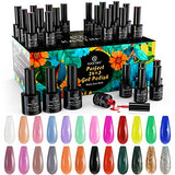 Gel Nail Polish Kit, Kastiny 24 Colors Glitter Rainbow Soak Off Nail Gel Collection with Base