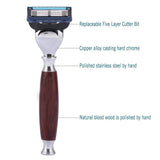 Men's Wood Shaving Set, Wet Grooming Shaving Set with Rosewood 5 Layer Razor, Wood Brush and Stainless Steel Stand, Perfect Gift for Boyfrien and Father