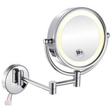 GURUN LED Lighted Wall Mount Makeup Mirror with 10x Magnification for Bathroom and Bedroom,13" Extendable Arm,Chrome Finish,Direct Wire M1809D(10x,Chrome)