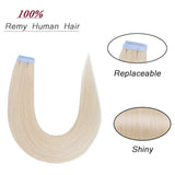 Creamily Tape in Human Hair Extensions 22inch Straight Seamless Invisible Double Sided Tape 100% Silky Adhesive Skin Weft Remy Human Hair Extensions for Women(#60 Platinum Blonde,20pcs/50g)