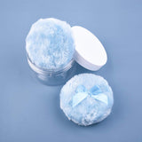 WXJ13 2 Pcs 4 inch Large Blue Fluffy Powder Puff for Body and Transparent Storage Box, Round Powder Loose Puff with Ribbon Bow Handle for Face & Body