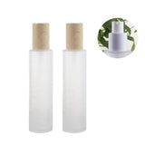 2Pcs 120ml 4oz Empty Refillable Frosted Glass Cosmetic Cream Lotion Bottle Pump Bottles Container Vial Jar Pot With Wood Grain Lid For Emulsion Essence Liquid