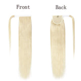 18 Inches Wrap Around Human Hair Ponytail Extensions 100% Remy Human Hair Pony Tails Long Straight Silky With Comb Clip in One Piece Pony Tail Extensions For Women #60 Platinum Blonde 90g