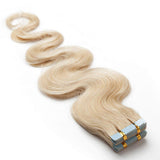 Tape in Hair Extensions 100% Remy Human Hair Tape on 12''-24'' Double Side Tape Seamless Skin Weft Long Straight 20pcs 50g Wavy #60 Platinum Blonde 20 Inch
