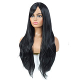 Black Long Straight Wigs for Black Women, 28 Inches Straight Synthetic Black Wig with Bangs - Professional Natural Long Wavy Wig for Party Daily Wear