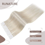 RUNATURE Tape in Hair Extensions Human Hair White Blonde Hair Extensions 22 Inch Remy Tape Extension Real Hair Silky Straight Extesnions 50g 20 Pcs Invisible Blonde Hair Tape in Extesnions