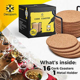 Cork Coasters with Round Edge 4 inches 16pc Set with Metal Holder Storage Caddy