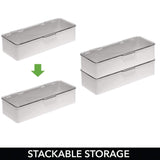 mDesign Stackable Box Bathroom Vanity Countertop Storage Hair Accessory Organizer Box with Hinged Lid for Makeup, Beauty, Hair, Nail Supplies - 2 Pack - Clear/Light Gray