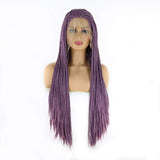 BTWTRY Purple Braided Wig Micro Braided Hair Synthetic Lace Front Wigs for Black Women Heat Resistant Fiber Hair Lavender Box Braids Wig African American Hair (24inch, Purple)