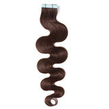 14 Inch Remy Tape in Hair Extensions Wavy Human Hair #4 Body Wave 20pcs 40g Hair Seamless Skin Weft Glue in Human Hairpieces with Invisible Double Sided Tape Medium Brown