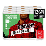 Brawny Tear-A-Square Paper Towels, 12 = 24 Regular Rolls, 3 Sheet Size Options